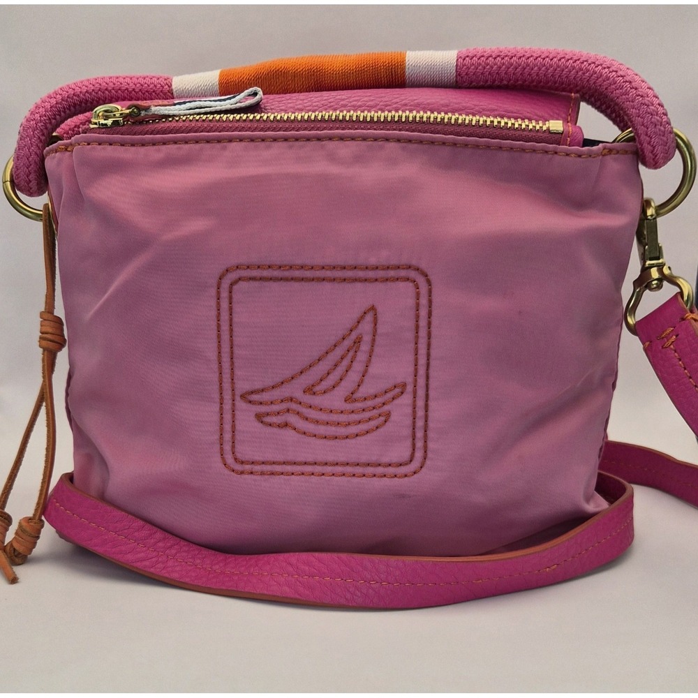 Sperry Top-Sider Pink Nylon Leather Crossbody Nautical Sailboat Rope Handle Bag